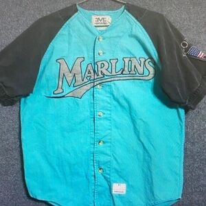 Marlins Teal and Black Men's Baseball Jersey